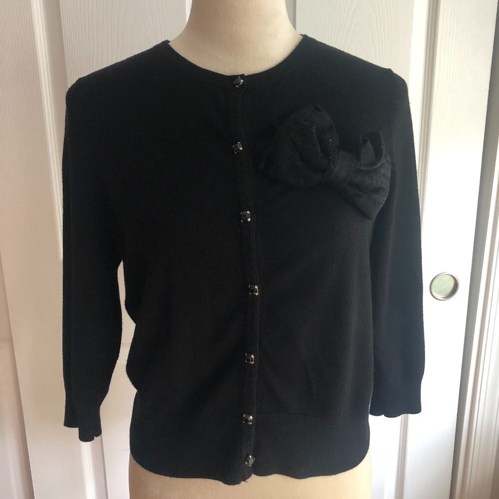 White House Black Market Women's Button Front Black  Cardigan Sweater- Size L